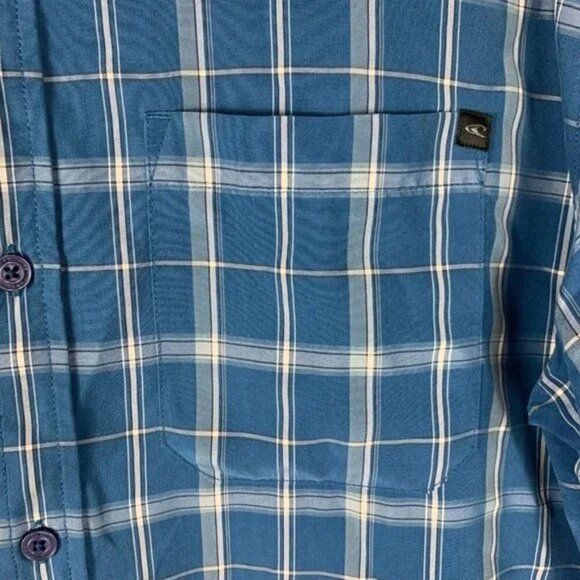 O'Neill Men's Surf Shirt XL Plaid Blue Button Up Skater Surf Short Sleeve Shirt - Picture 6 of 6